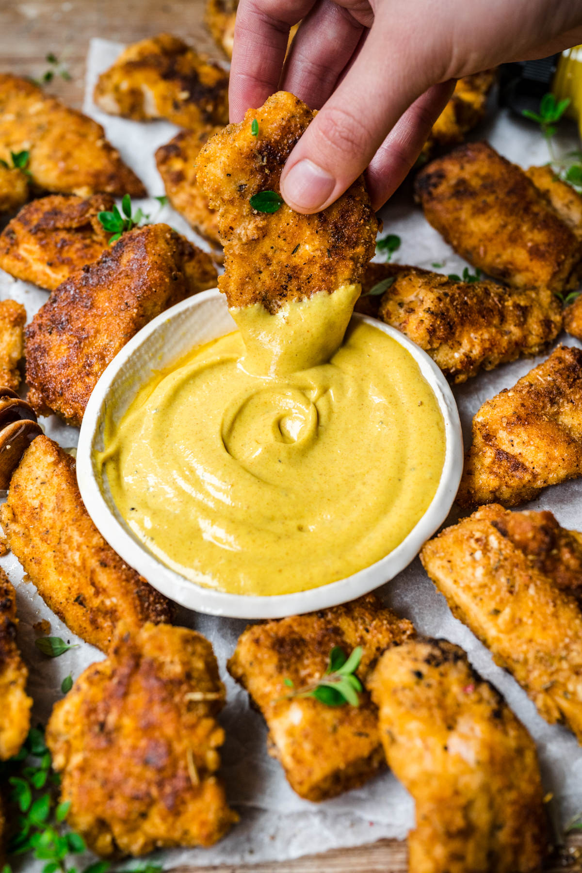 Dipping Whole30 Chicken Tenders