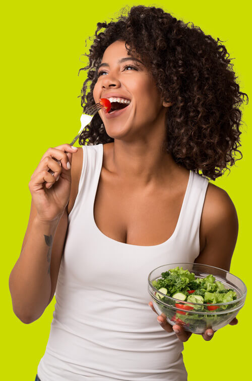 Lady eating salad
